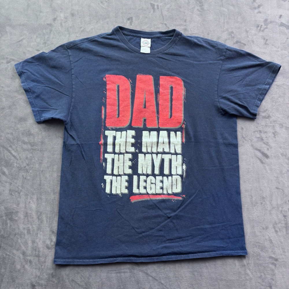 Vtg Delta Pro Weight Dad The Man The Myth The Legend Graphic T-Shirt Navy Blue L